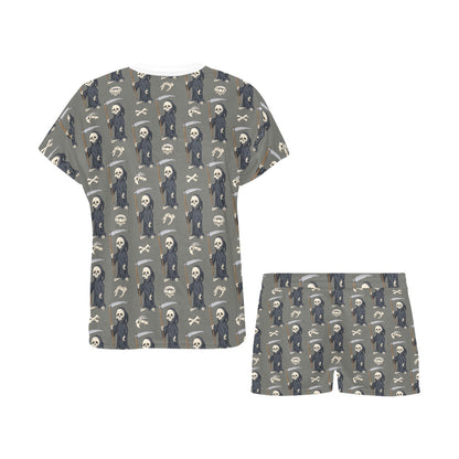 Skeleton Print Design LKS308 Women's Short Pajama Set