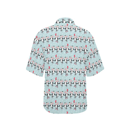 Penguin Sking Design Women's Hawaiian Shirt