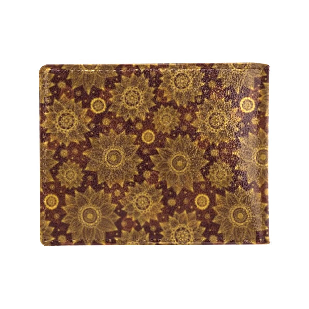 Gold Sunflower Hand Drawn Print Men's ID Card Wallet
