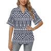 Blue White Tribal Aztec Women's Hawaiian Shirt