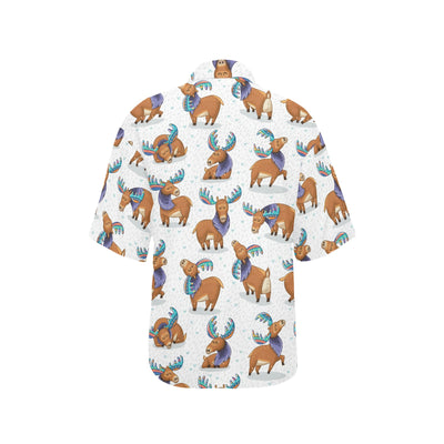 Moose Cute Pattern Print Design 01 Women's Hawaiian Shirt