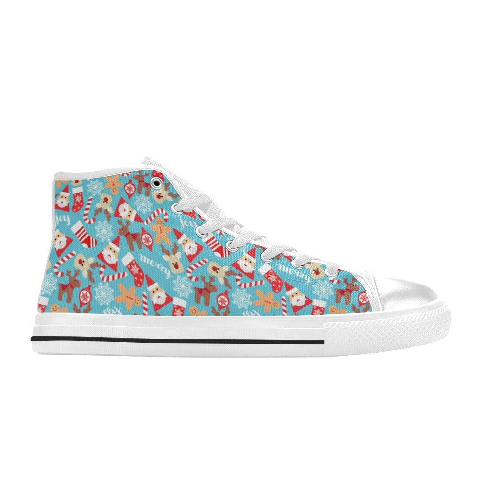 Santa Christmas Themed Print Design LKS306 High Top Women's White Shoes