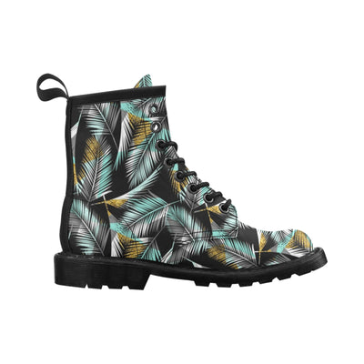 Gold Glitter Cyan Tropical Palm Leaves Women's Boots