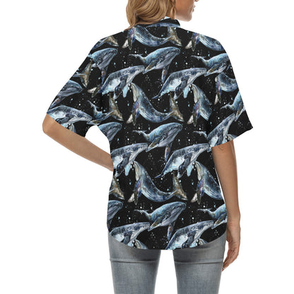 Humpback Whale Pattern Print Design 01 Women's Hawaiian Shirt