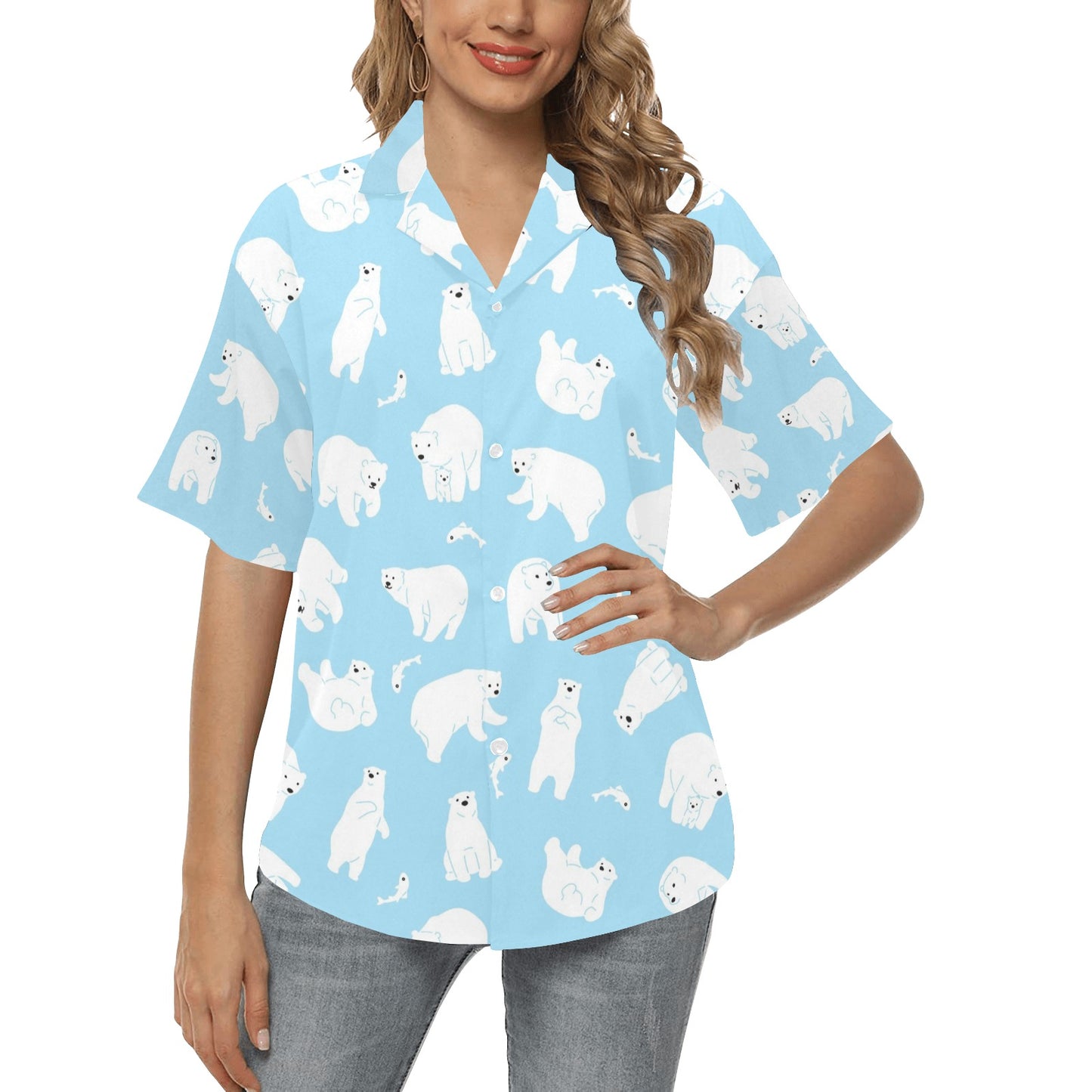 Polar Bear Pattern Print Design PB01 Women's Hawaiian Shirt
