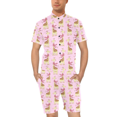 Giraffe Cute Pink Polka Dot Print Men's Romper