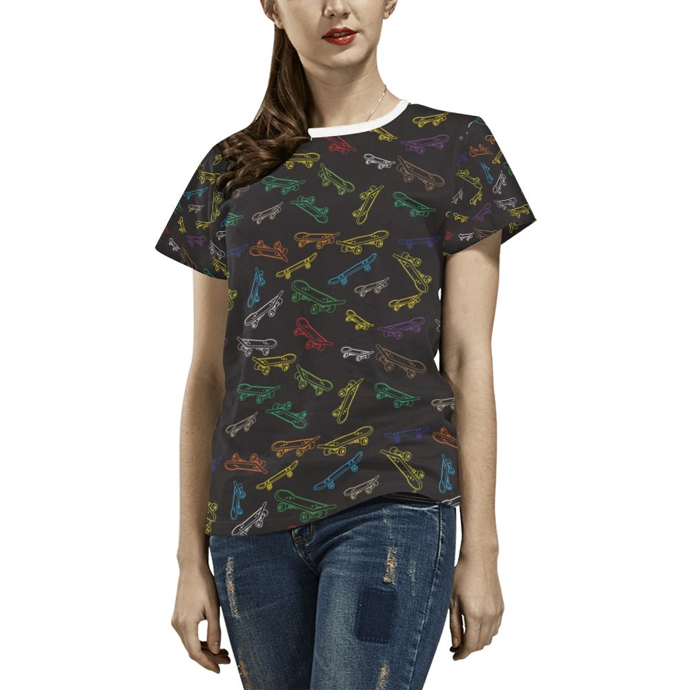 Skateboard Print Design LKS301 Women's  T-shirt