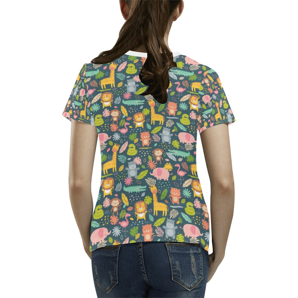 Safari Animal Cartoon Print Design LKS305 Women's  T-shirt
