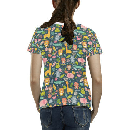 Safari Animal Cartoon Print Design LKS305 Women's  T-shirt
