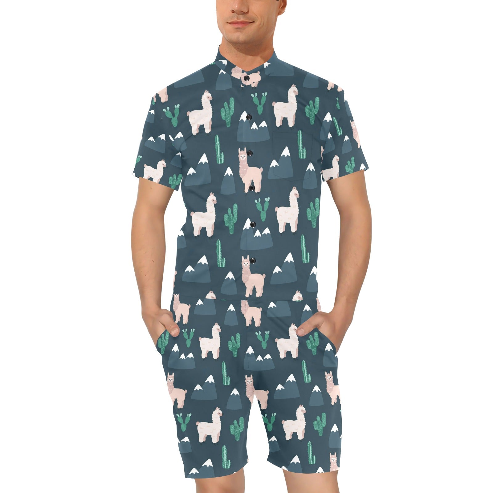 Llama Pattern Print Design 06 Men's Romper