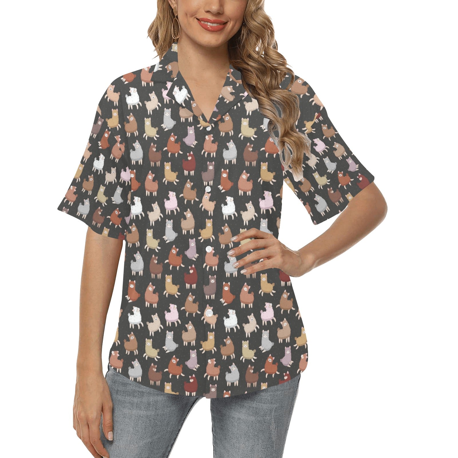 Alpaca Cute Design Themed Print Women's Hawaiian Shirt