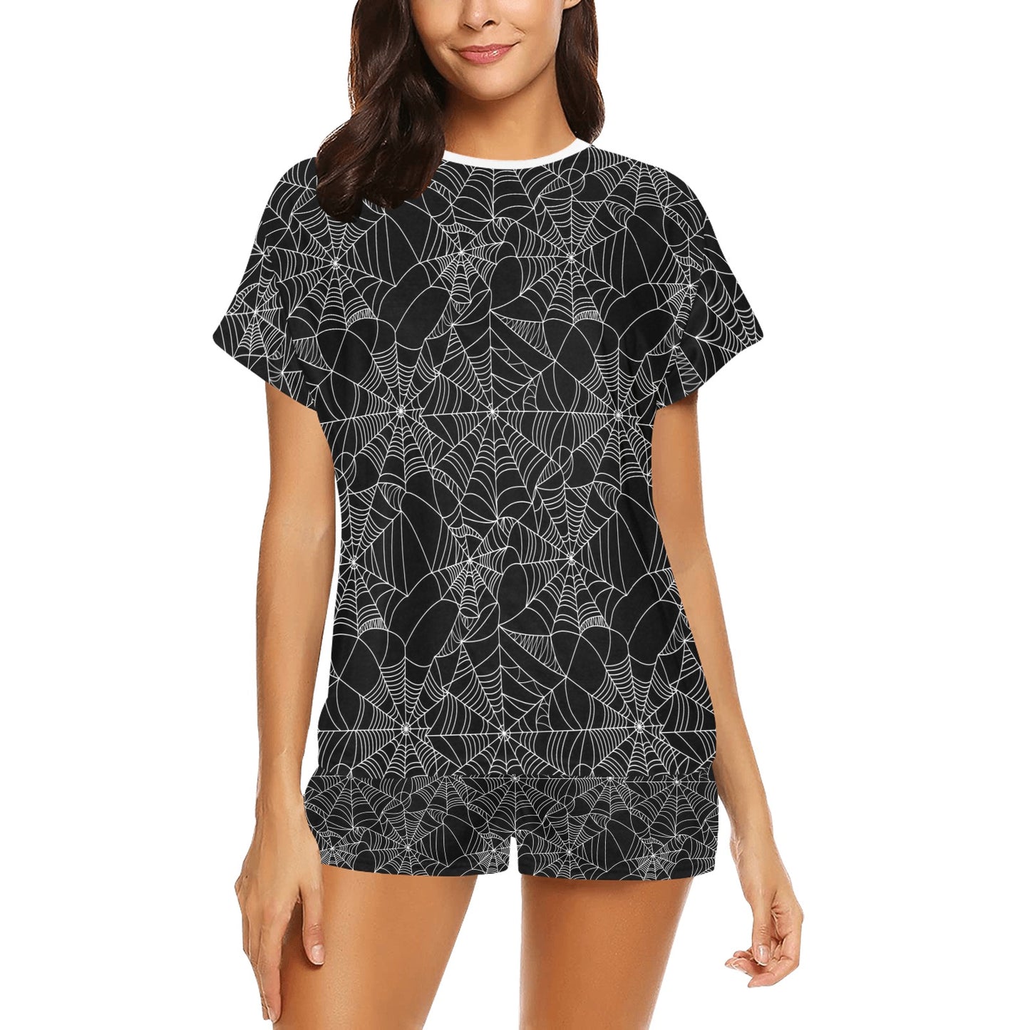 Spider Web Print Design LKS301 Women's Short Pajama Set