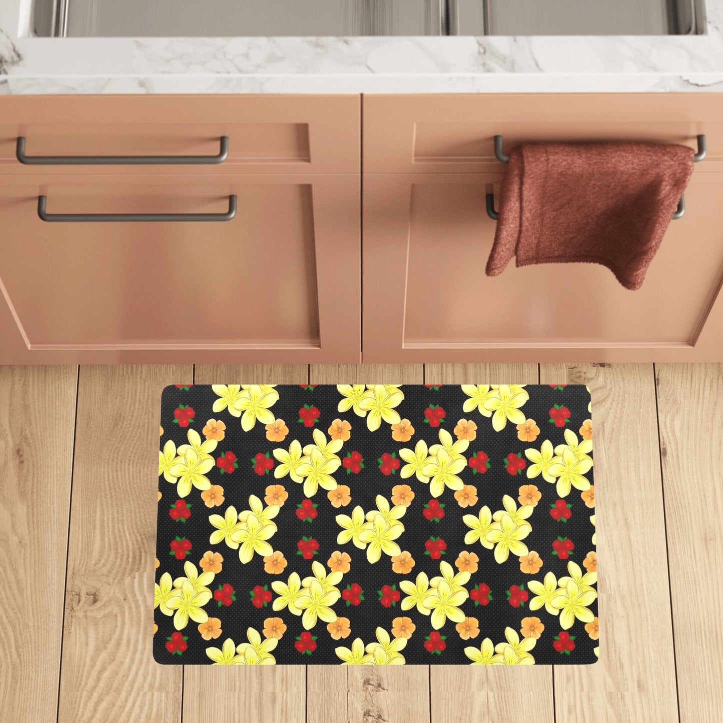 Yellow Plumeria Pattern Print Design PM04 Kitchen Mat