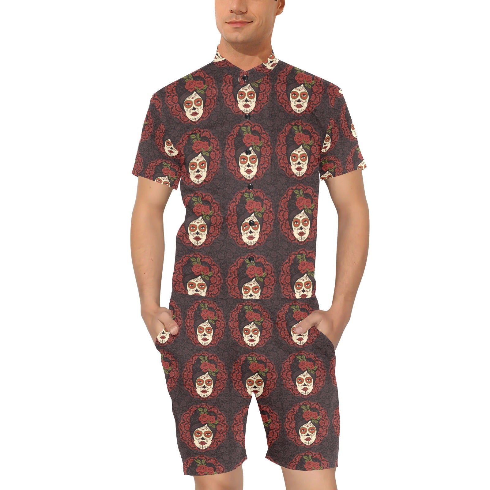 Day of the Dead Mexican Girl Men's Romper