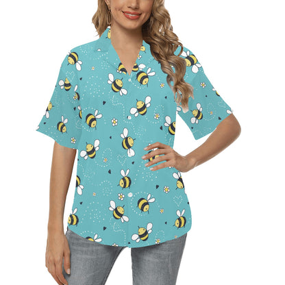 Bee Pattern Print Design BEE02 Women's Hawaiian Shirt