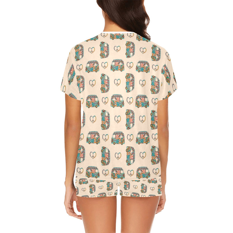Hippie Van Peace Print Design LKS303 Women's Short Pajama Set