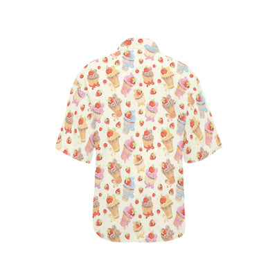 Cupcakes Strawberry Cherry Print Women's Hawaiian Shirt