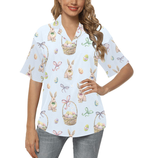 Rabbit Easter Eggs Pattern Print Design 03 Women's Hawaiian Shirt