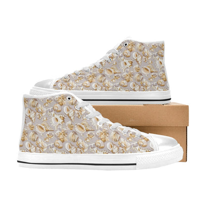Seashell Print Design LKS309 High Top Women's White Shoes