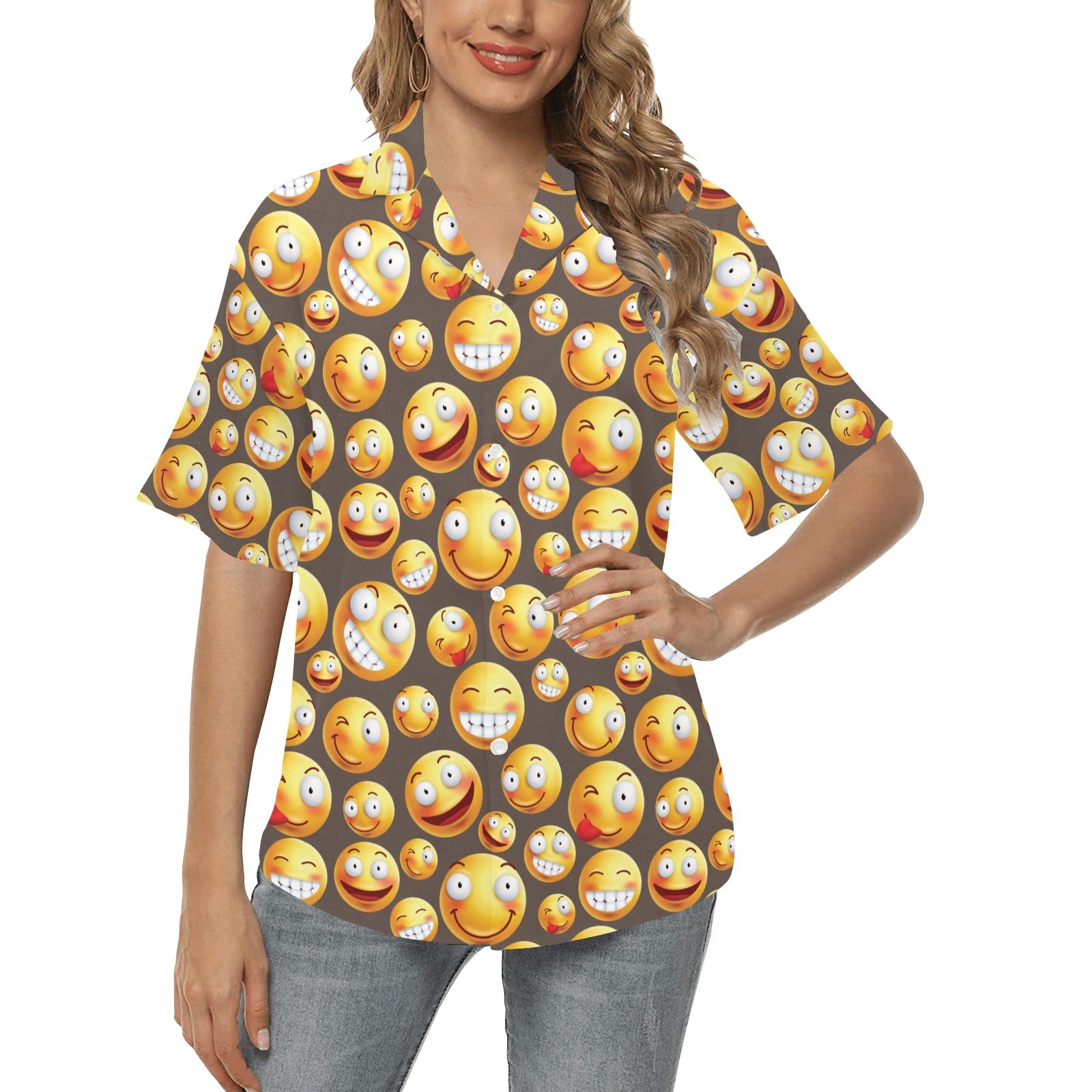 Smiley Face Emoji Print Design LKS303 Women's Hawaiian Shirt