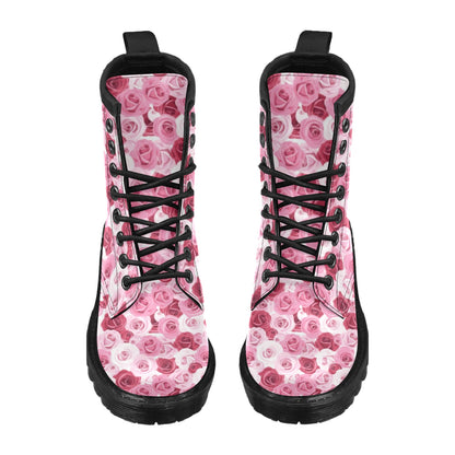 Pink Red Rose Pattern Print Women's Boots