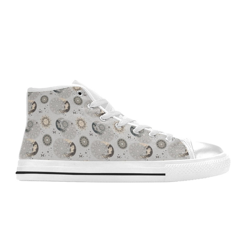 Sun Moon Print Design LKS302 High Top Women's White Shoes