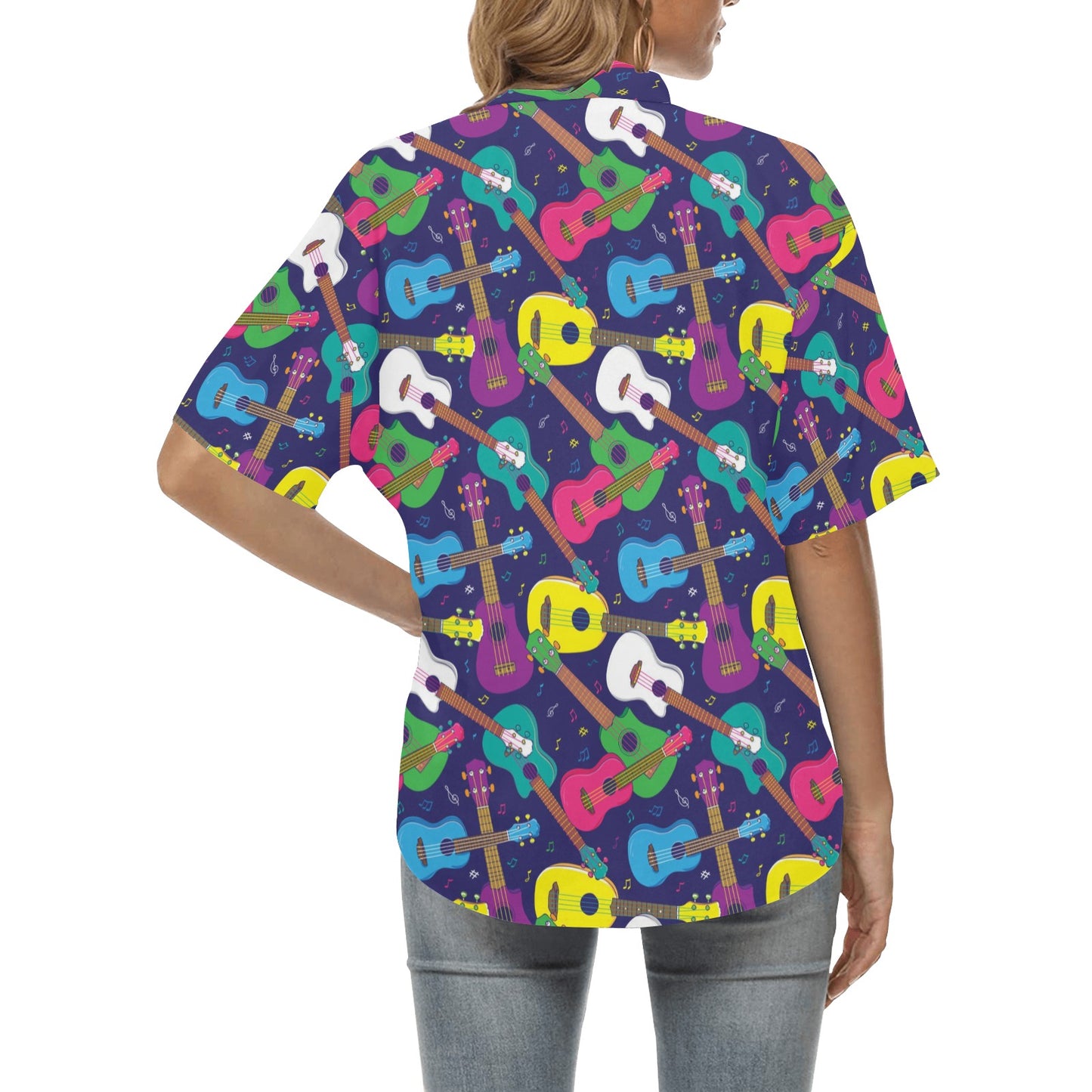Ukulele Pattern Print Design 02 Women's Hawaiian Shirt