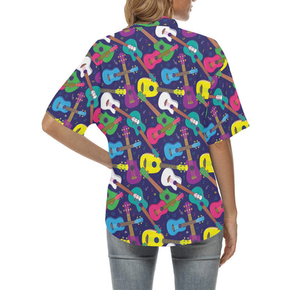Ukulele Pattern Print Design 02 Women's Hawaiian Shirt