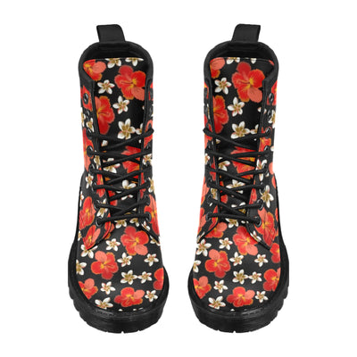 Red Hibiscus Pattern Print Design HB022 Women's Boots