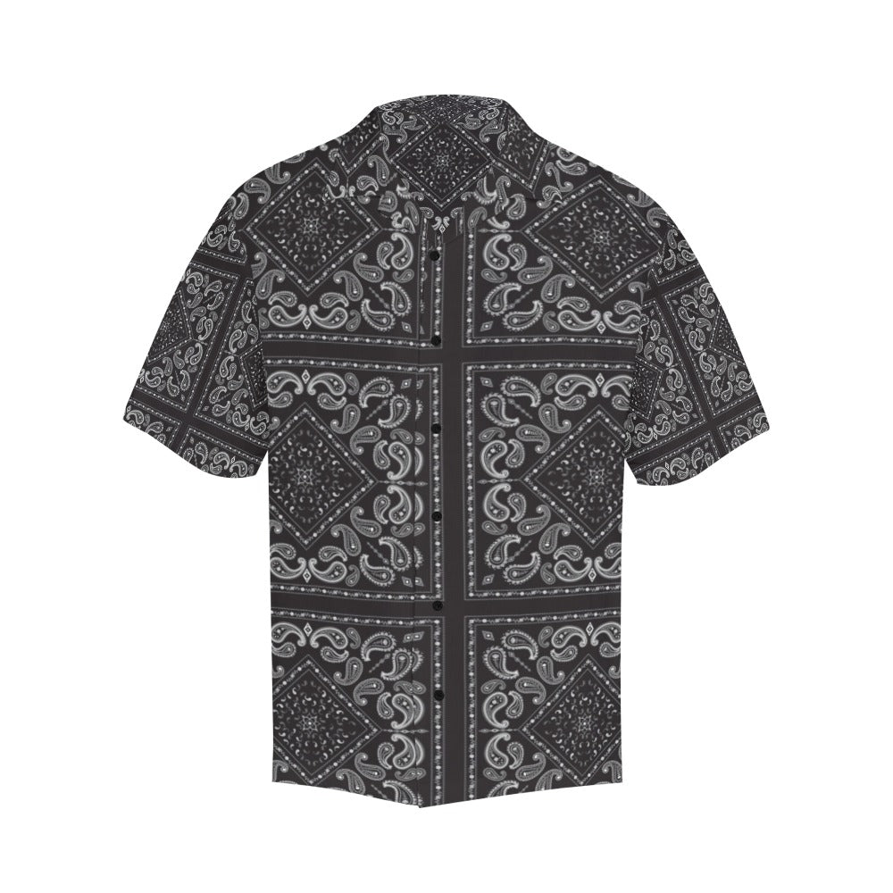 Bandana Black White Print Design LKS302 Men's Hawaiian Shirt