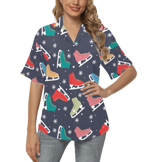 Ice Skate Pattern Print Design 04 Women's Hawaiian Shirt