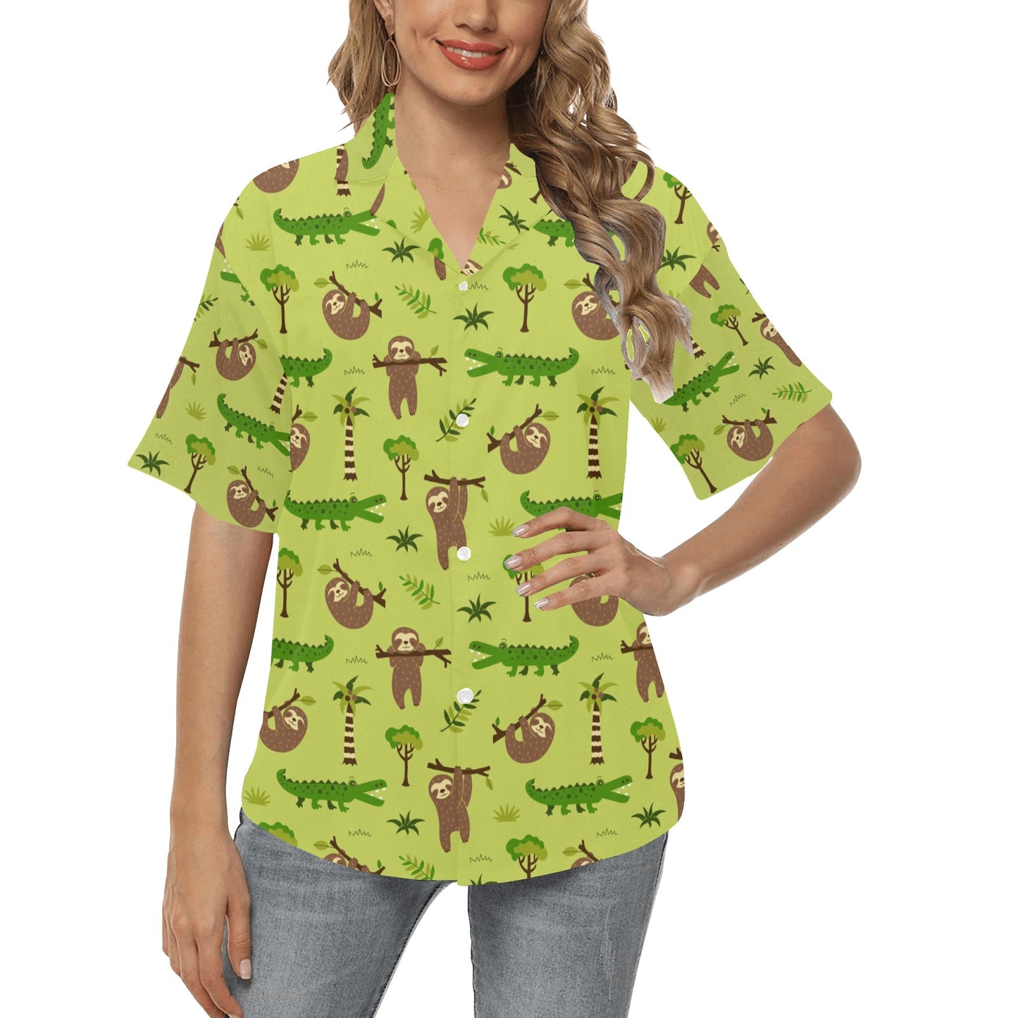 Alligator Pattern Print Design 04 Women's Hawaiian Shirt