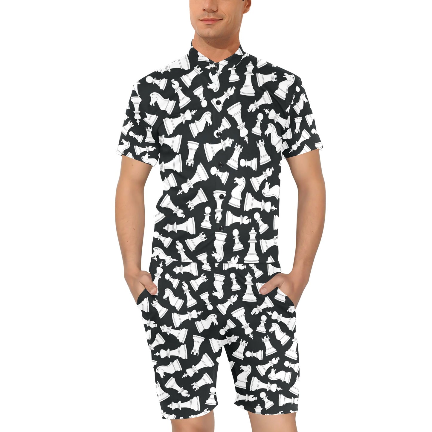 Chess Pattern Print Design 01 Men's Romper