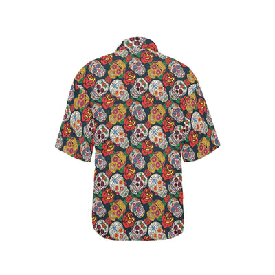 Sugar Skull Print Design LKS306 Women's Hawaiian Shirt