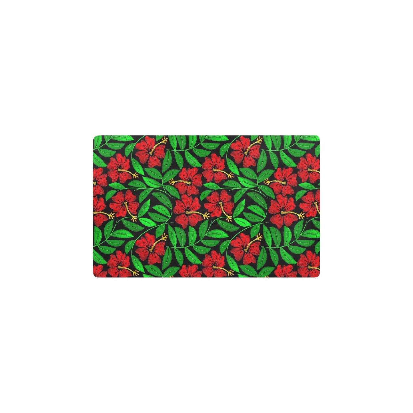Red Hibiscus Embroidered Pattern Print Design HB032 Kitchen Mat