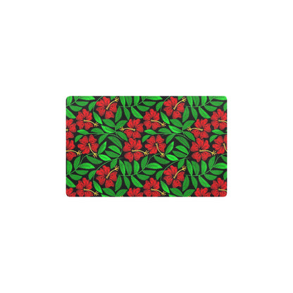 Red Hibiscus Embroidered Pattern Print Design HB032 Kitchen Mat