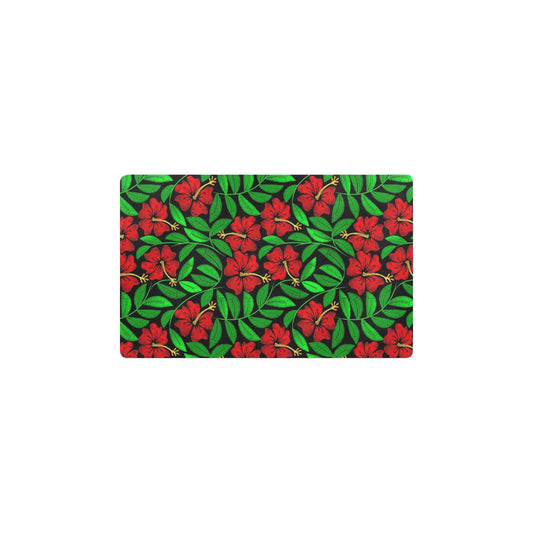 Red Hibiscus Embroidered Pattern Print Design HB032 Kitchen Mat