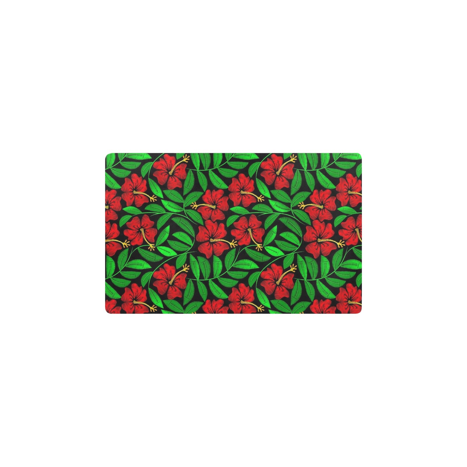 Red Hibiscus Embroidered Pattern Print Design HB032 Kitchen Mat