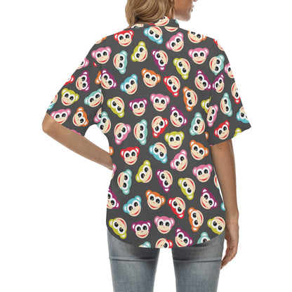 Monkey Head Design Themed Print Women's Hawaiian Shirt