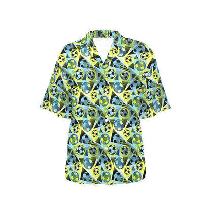 Soccer Ball Themed Print Design Women's Hawaiian Shirt