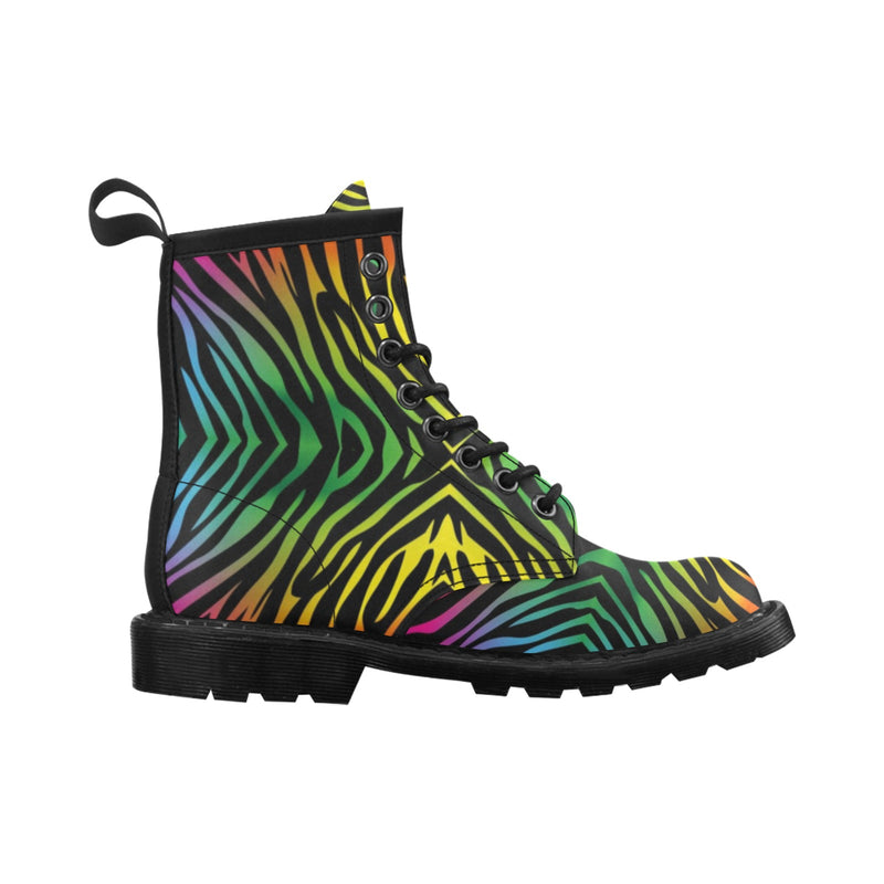 Rainbow Zebra Themed Print Women's Boots