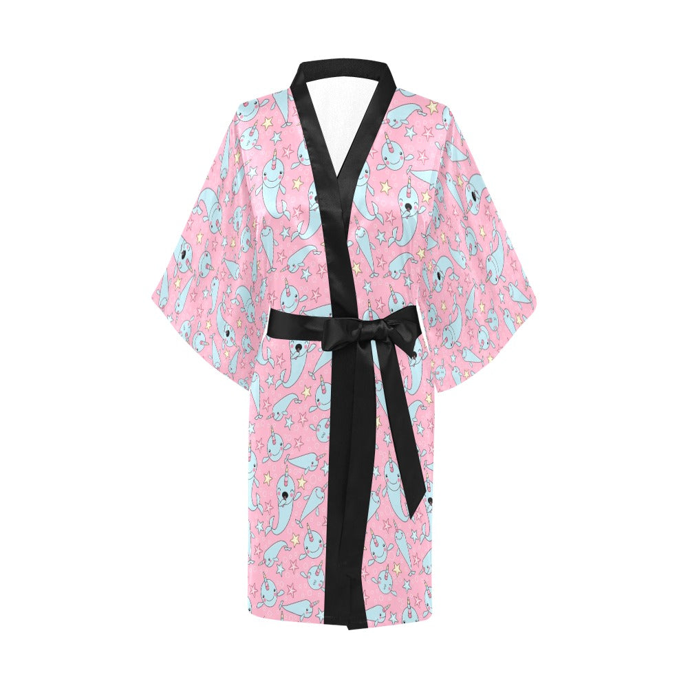 Narwhal Cartoon Cute Print Women's Short Kimono