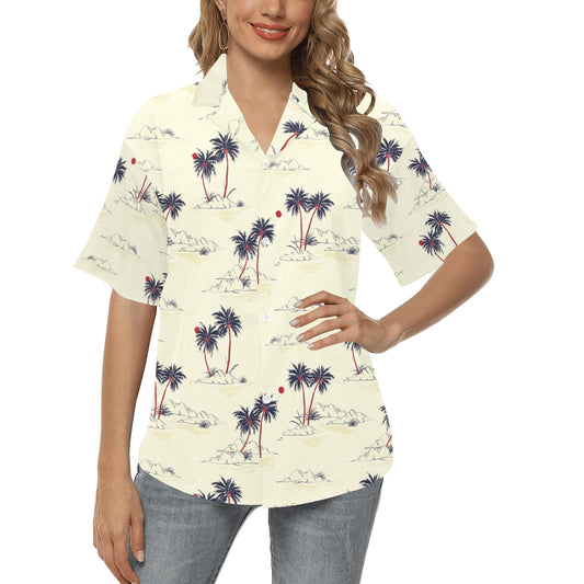 Palm Tree Pattern Print Design PT08 Women's Hawaiian Shirt