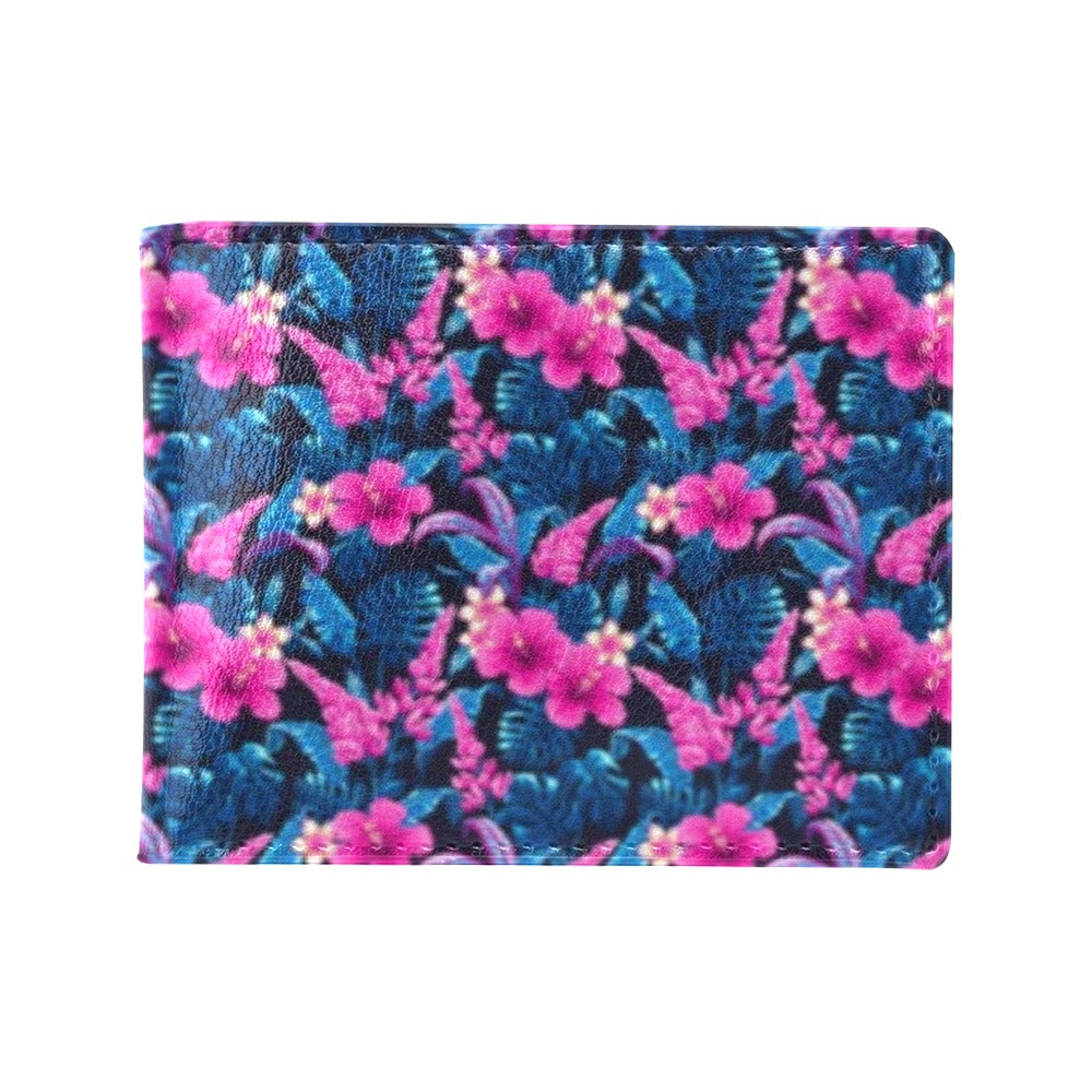 Tropical Folower Pink Themed Print Men's ID Card Wallet