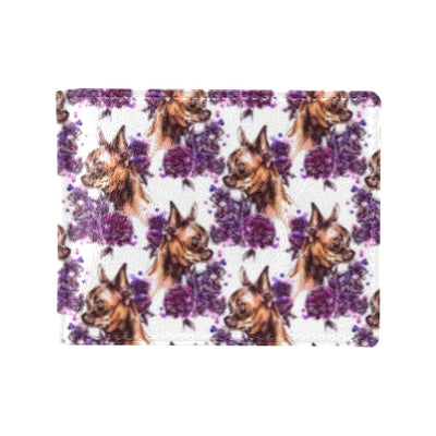 Chihuahua Purple Floral Men's ID Card Wallet