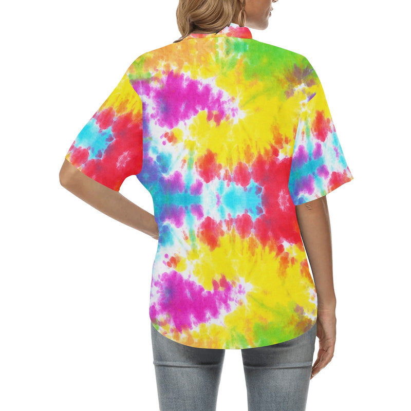 Tie Dye Rainbow Themed Print Women's Hawaiian Shirt