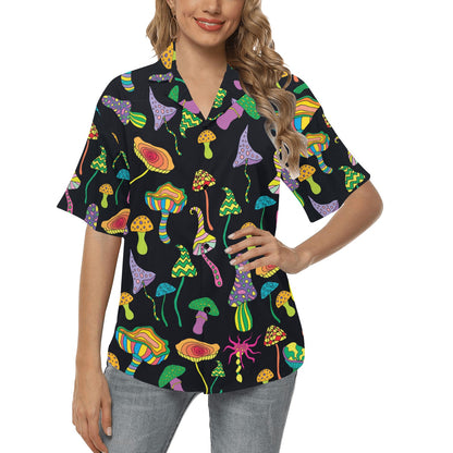 Psychedelic Mushroom Pattern Print Design A02 Women's Hawaiian Shirt