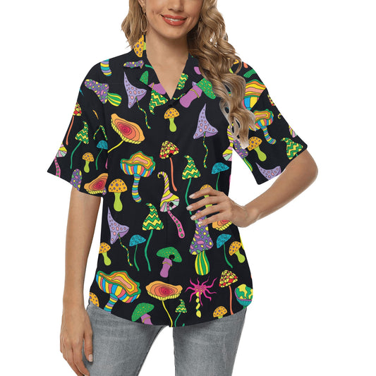 Psychedelic Mushroom Pattern Print Design A02 Women's Hawaiian Shirt
