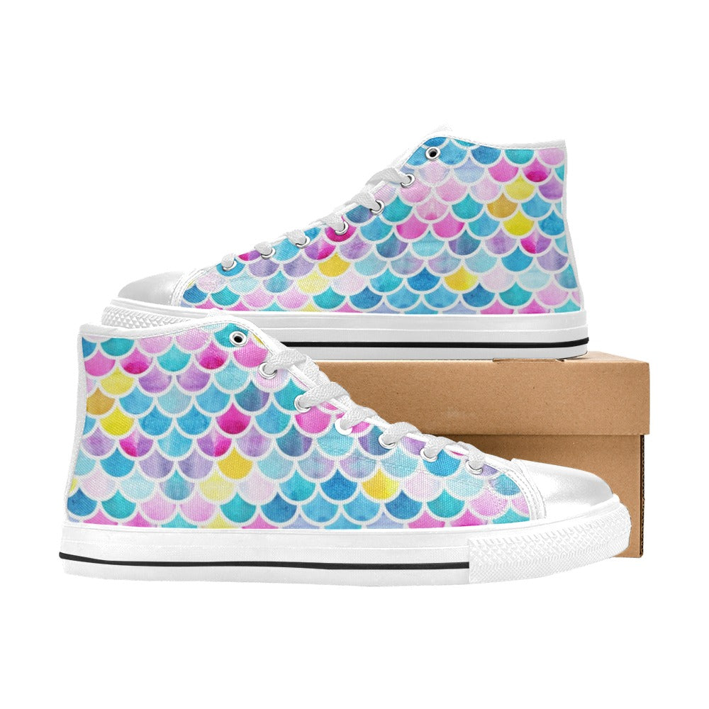 Scales Print Design LKS402 High Top Women's White Shoes