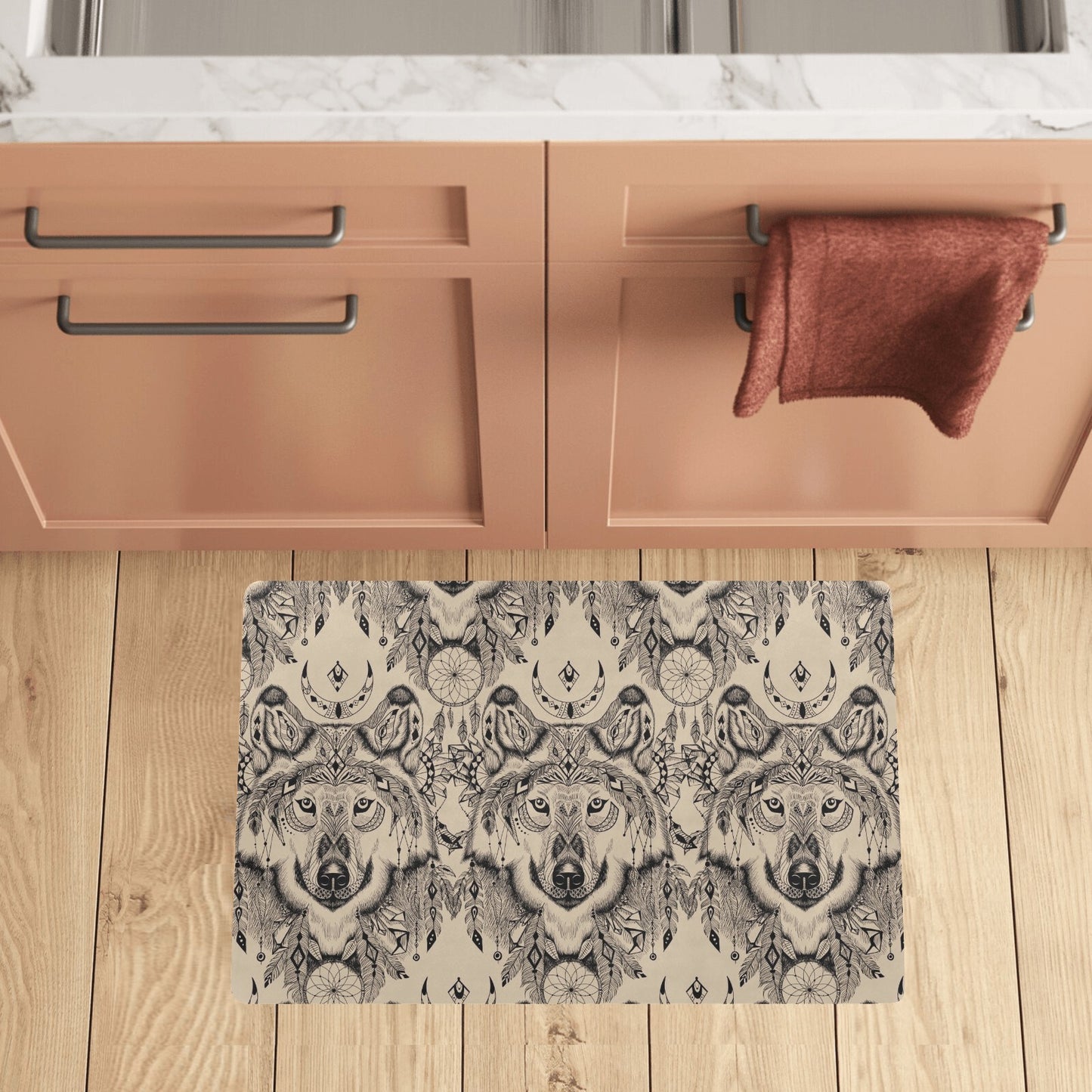 Indian Boho Wolf Kitchen Mat